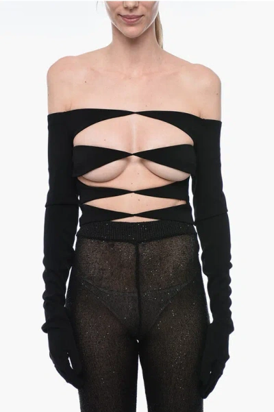 Monot Cut-out Details Off-shoulder Glove Top In Black