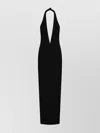 Monot Halter Neck Crepe Dress With Deep V-neck In Black