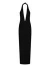 Monot Halter Neck Crepe Dress With Deep V-neck In Black