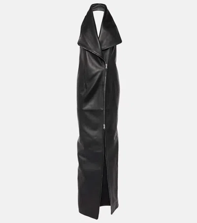 Monot Halterneck Leather Gown In Black