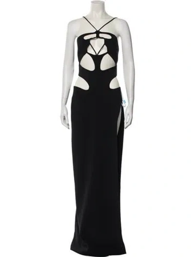 Pre-owned Monot Halterneck Long Dress In Black