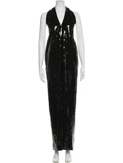 Pre-owned Monot Halterneck Long Dress In Black