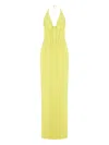 Monot Long Yellow Chiffon Bustier Dress In Green