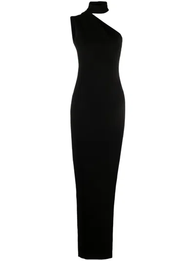 MONOT HIGH-NECK ASYMMETRIC-SHOULDER MAXI DRESS