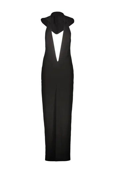 Monot Mônot Hooded Dress With Slit In Black