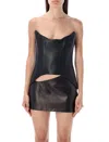 Monot Leather Strapless Fitted Mini Top In Black