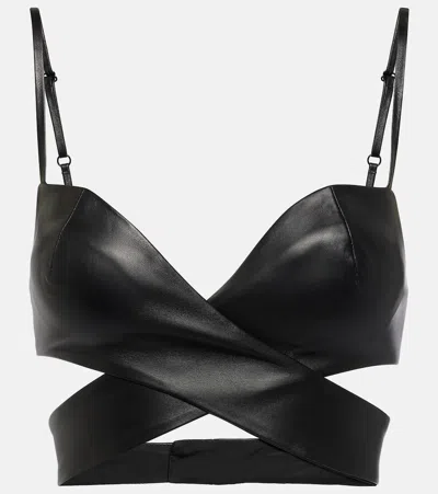 Monot Leather Crop Top In Black