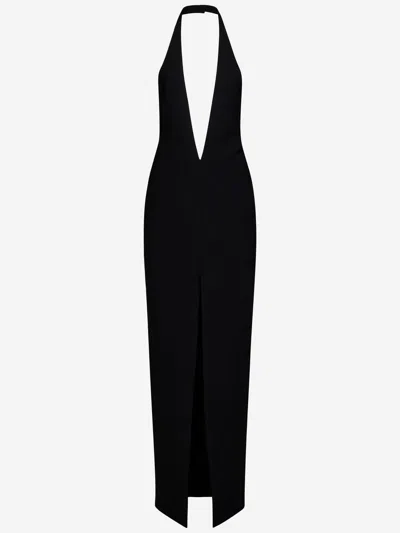 Monot Crepe Plunge V Neck Long Dress In Nero