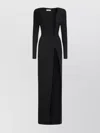 Monot Long Dress With Deep V-neck And Slit In Black
