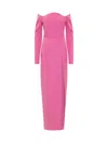 Monot Long Crepe Dress W/ Wavy Neckline In Pink