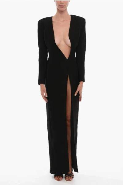 Monot Long Sleeved Maxi Dress With Deep Neckline In Metallic