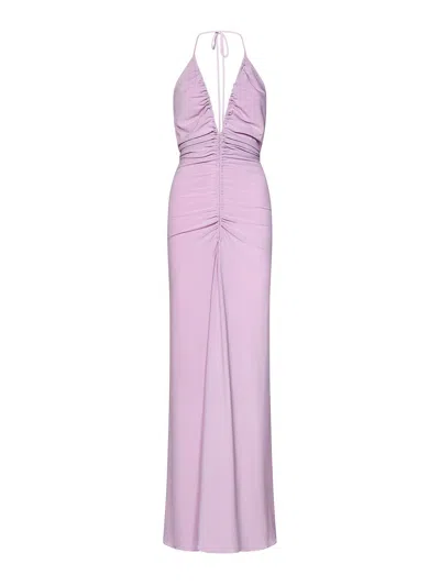 Monot Long Stretch  Gathered Dress In Purple