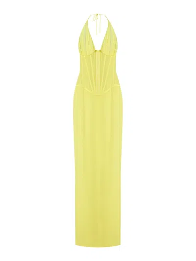 Monot Long Yellow Chiffon Bustier Dress