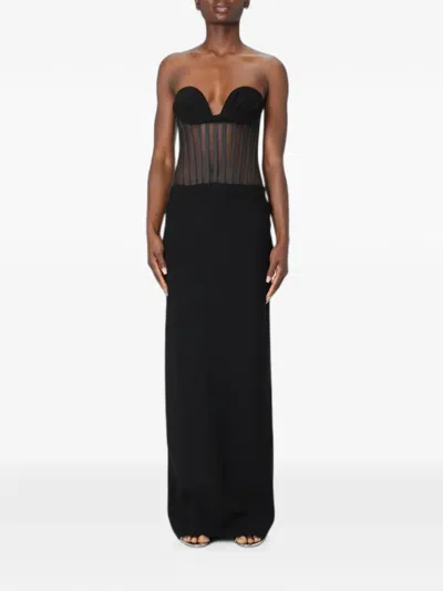 Monot Mesh-panelled Strapless Maxi Dress In Black