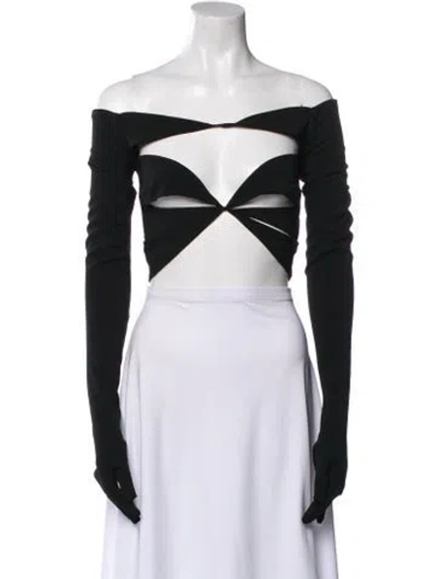 Pre-owned Monot Off-the-shoulder Long Sleeve Crop Top In Black
