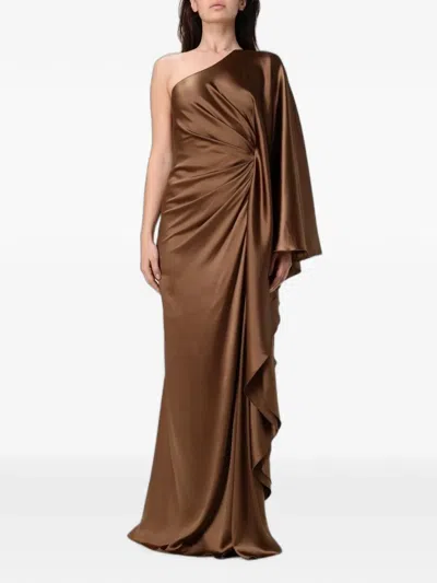 Monot One-shoulder Satin Gown In Brown