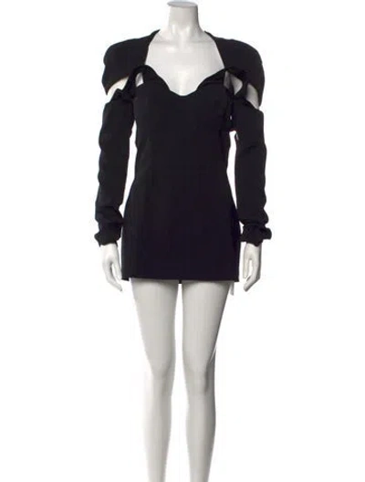 Pre-owned Monot Plunge Neckline Mini Dress In Black