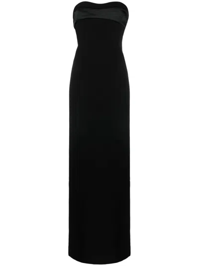 Monot Pre Silk Crepe Long Dress In Black