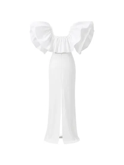 Monot Sculptural-sleeve Ruffled Maxi Dress In White