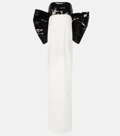 Monot Sequined Bow-detail Off-shoulder Gown In White/black