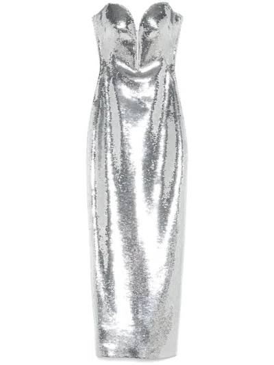 Monot Sequinned Bustier Midi Dress In Silber