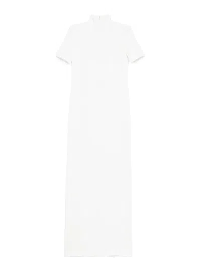 Monot Short-sleeve High-neck Maxi Dress In White