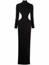 Monot Slit Detail Silk Crepe Long Dress In Black