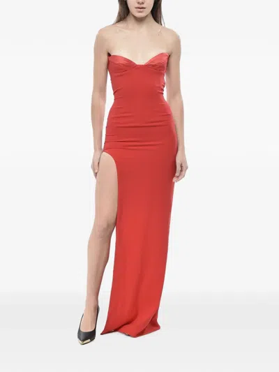 Monot Strapless High-slit Maxi Dress In Red