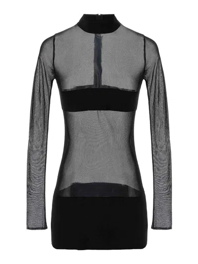 Monot Transparent Knit Mini Dress In Black