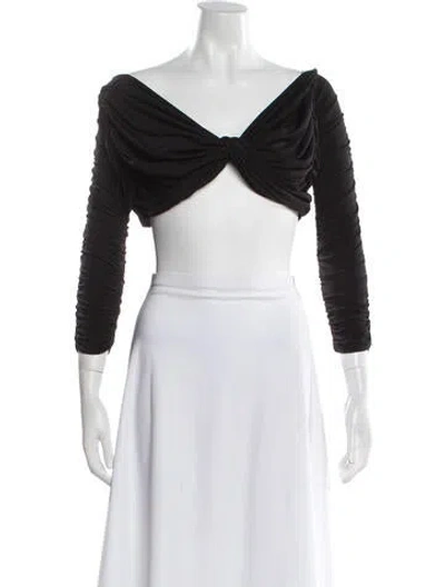 Pre-owned Monot V-neck Three-quarter Sleeve Crop Top W/ Tags In Black