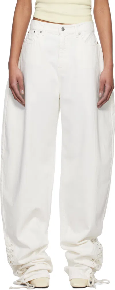 Monot White Baggy Laced Up Jeans