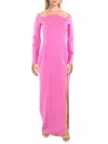 Monot Long Crepe Dress W/ Wavy Neckline In Pink