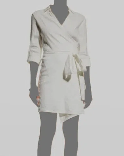 Pre-owned Monrow $290  Women's White Linen V Neck Self-tie Stretch Mini Wrap Dress Size Xs