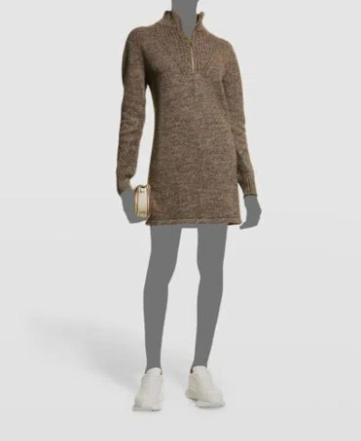 Pre-owned Monrow $326  Women's Brown Cashmere Half-zip Marled Sweater Dress Size Xl