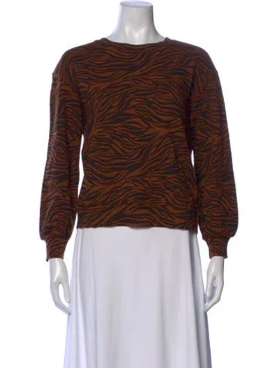 Pre-owned Monrow Animal Print Crew Neck Sweater In Brown