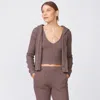 Monrow Archives Brushed Rib Hooded Cardigan In Dusty Cocoa