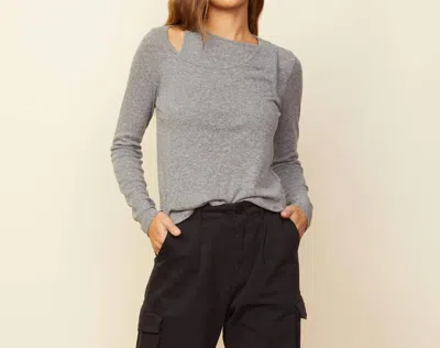 Monrow Asymmetric Long Sleeve Top In Granite