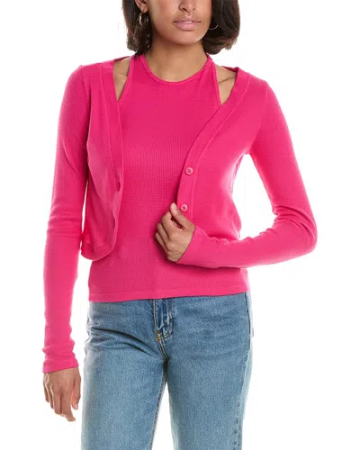 Monrow Baby Thermal Cardi Top In Pink