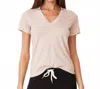 Monrow Basic V Neck Top In Chalk Pink In Multi