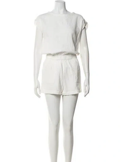 Pre-owned Monrow Bateau Neckline Romper In White