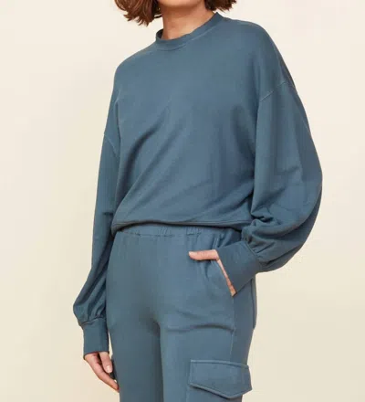 Monrow Blouson Sleeve Sweatshirt In Stone Green In Blue