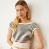 Monrow Boucle Knit Off Shoulder Top In Cream/ Black
