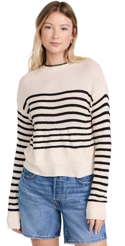 Monrow Boucle Knit Stripe Sweater Cream/black