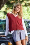 Monrow Boucle Knit V Neck Sweater Vest In Maroon