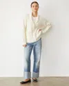 Monrow Cable Knit Zip Cardigan In Ivory