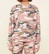 Monrow Camo Boxy Sweatshirt In Faded Rose In Multi
