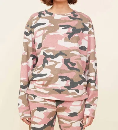 Monrow Camo Boxy Sweatshirt In Faded Rose In Multi