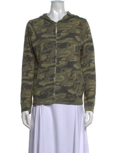 Pre-owned Monrow Camouflage Print Crew Neck Hoodie In Green