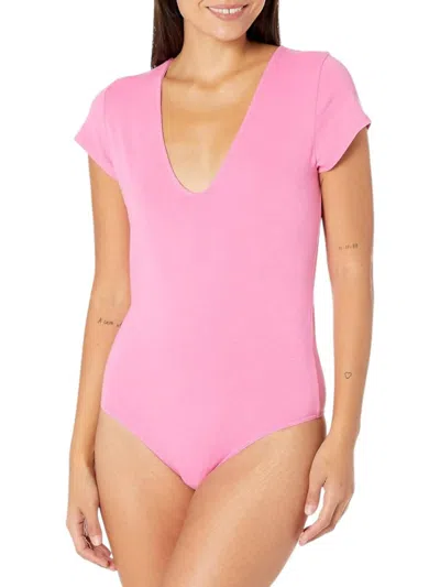 Monrow Cap Sleeve V Bodysuit In Rose Bud In Multi