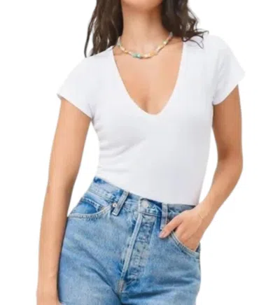 Monrow Cap Sleeve V Bodysuit In White